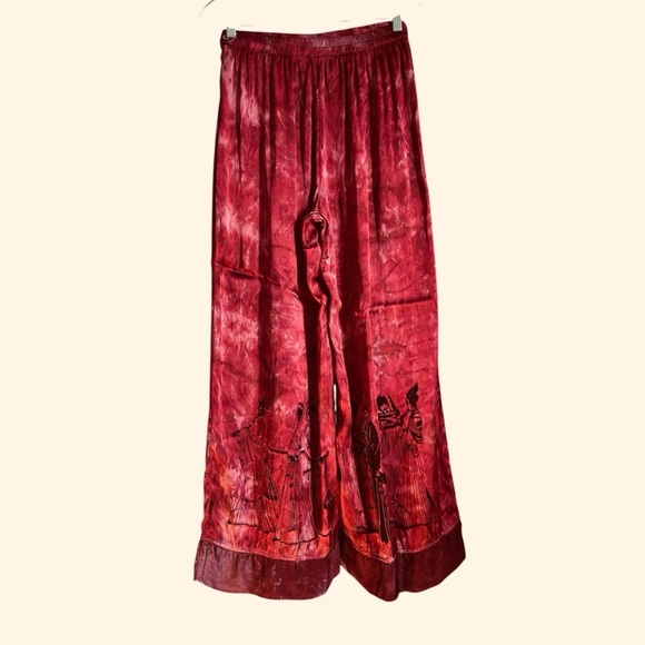 vtg Citron Santa Monica Red Silk Blend Art Print Wide Leg Pants Medium - Picture 4 of 12